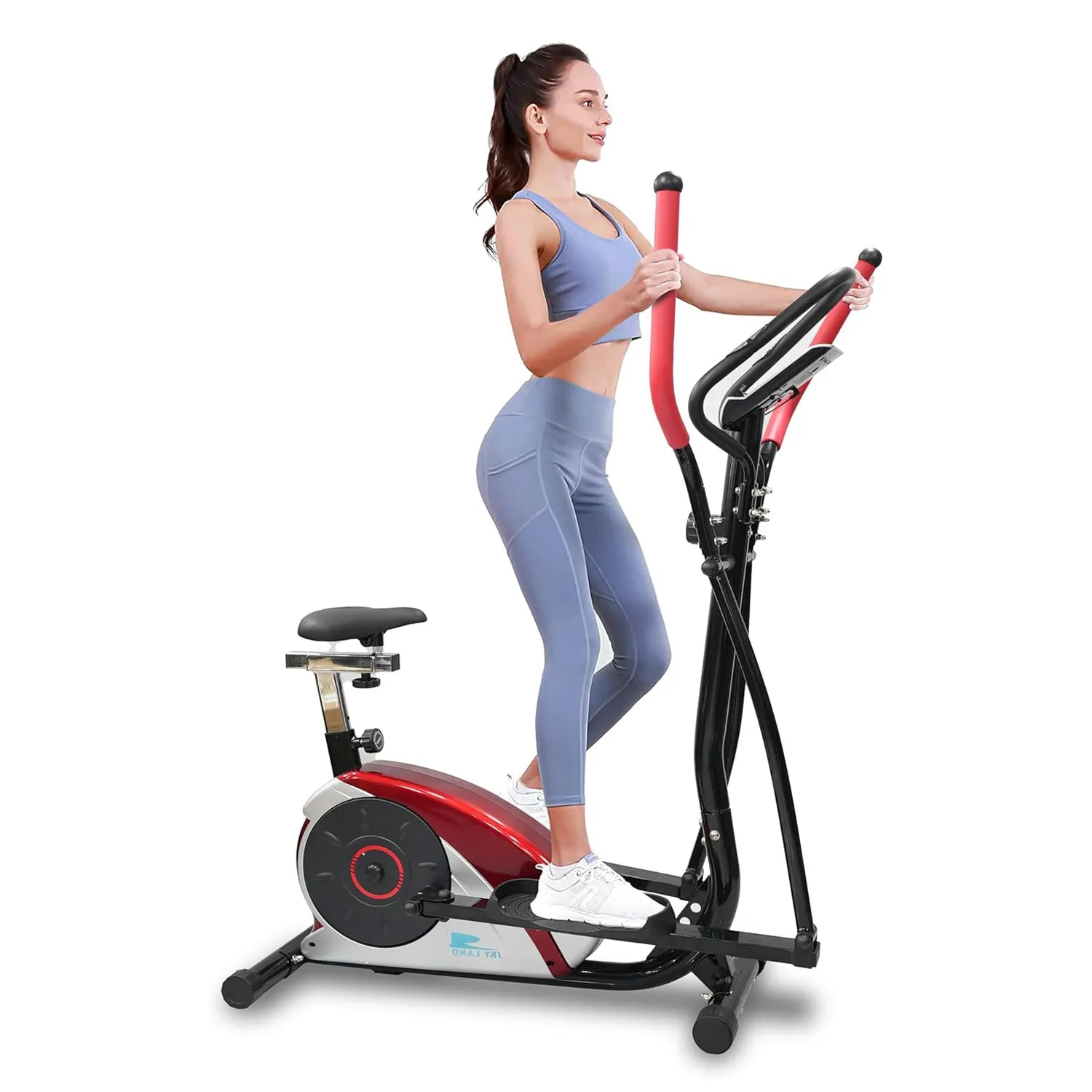 2-in-1 Elliptical Trainer & Exercise Bike EM-1202 Magnetic Resistance Cross Trainer with Digital Monitor with Bluetooth 8-Level Control Cardio Workout Machine