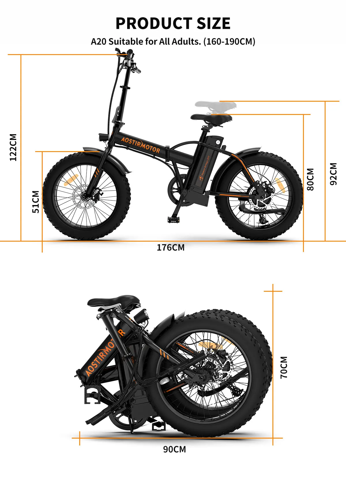 20" Folding Electric Bike Ebike Bicycle 500W Motor Fat Tire With 36V/13Ah Removable Li-Battery