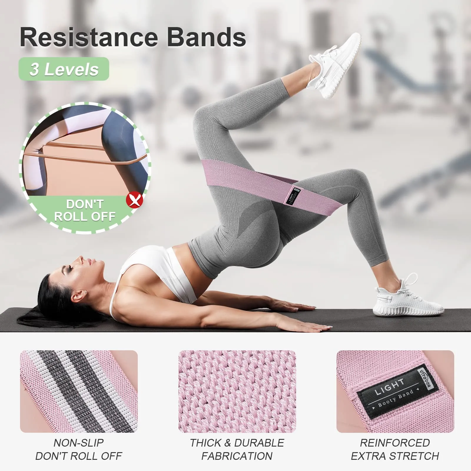 3 Levels Booty Bands Set, Resistance Bands for Working Out, Exercise Bands for Women Legs and Butt, Yoga Starter Set