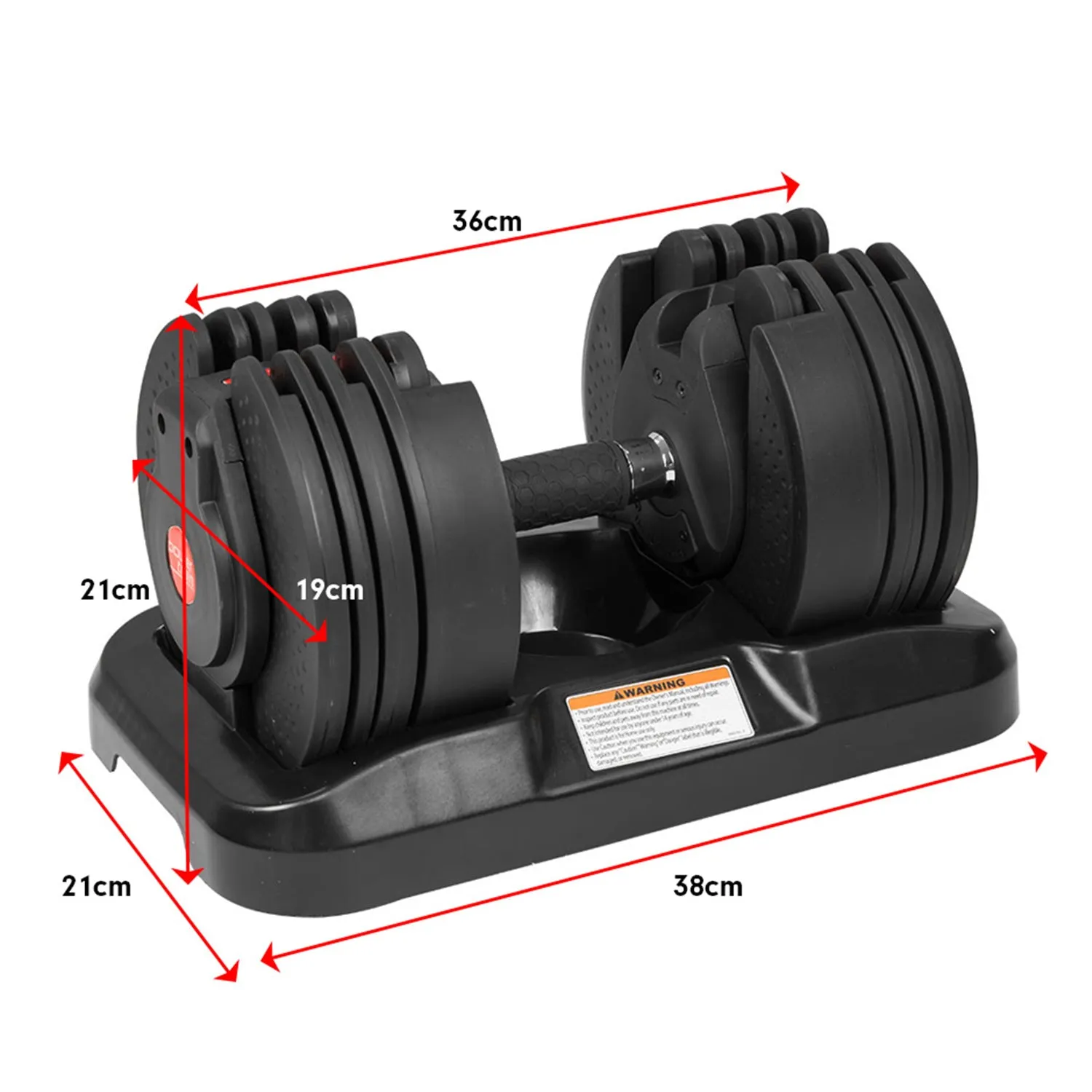 Adjustable 20kg Dumbbell with Holder, 16 Weights - Powertrain