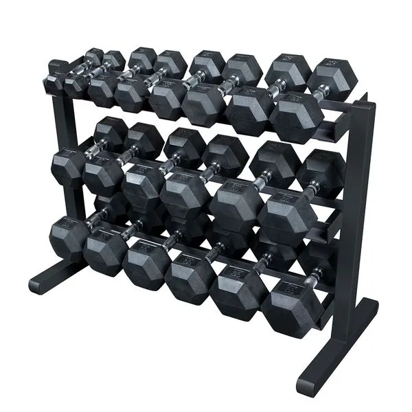 Body Solid 5-50 Lb Hex Rubber Dumbbell Set With GDR363B Rack