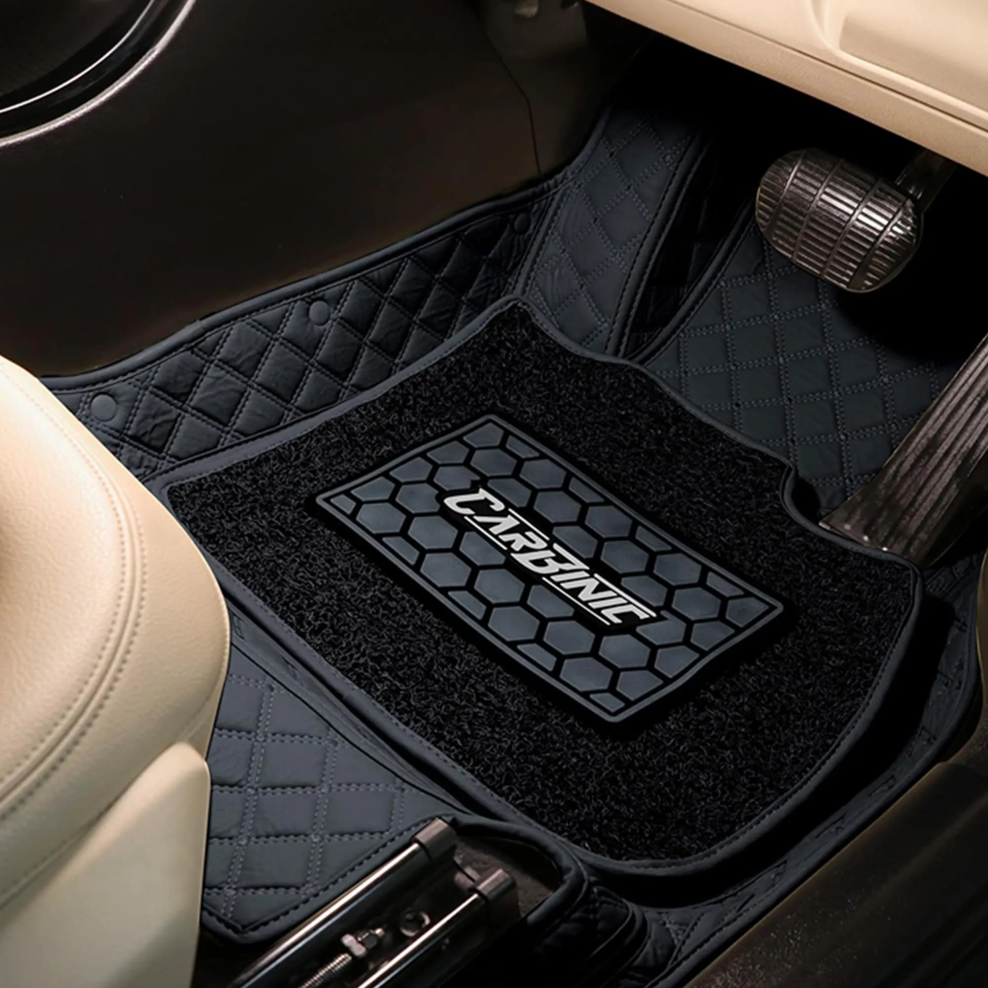 CARBINIC 7D Car Mats | Compatible for Hyundai Alcazar 2021 | 7-Depth Layer Protection Car Floor Mats Anti Skid | Car Accessories | Detachable Layer of Curly Mat | Premium Double Stitched Leather Mats