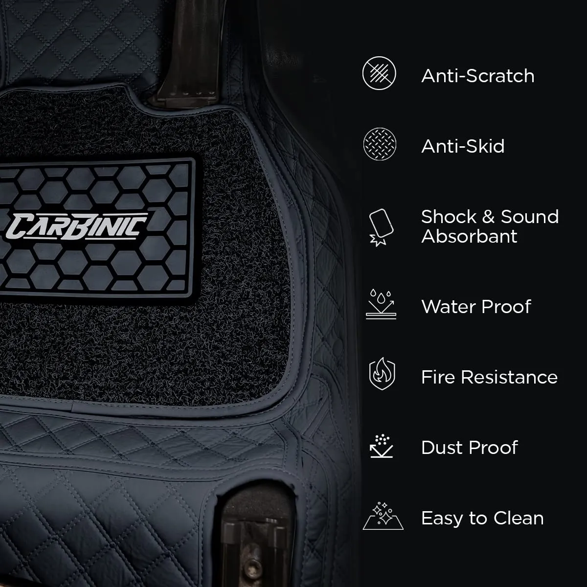 CARBINIC 7D Car Mats|Compatible For Innova Crysta 2023|7-Depth Layer Protection Car Floor Mats Anti Skid|Car Accessories|Detachable Layer Of Curly Mat|Premium Double Stitched Leather Mats,Black