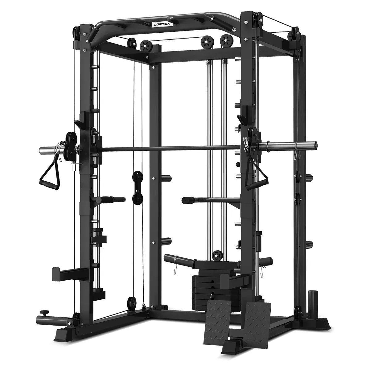 CORTEX SM-20 6-in-1 Power Rack with Smith & Cable Machine   BN-9 Bench   100kg Olympic Tri-Grip Weight Plate & Barbell Package