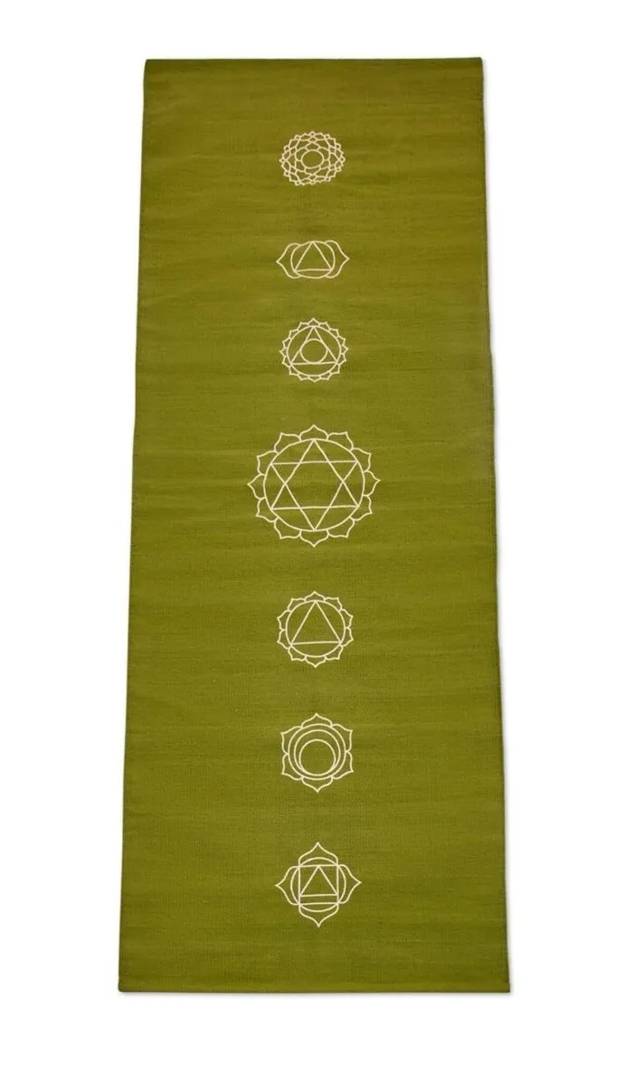 Cotton Yoga Mat- Chakras- Moderate Grip- Green- 27 inches