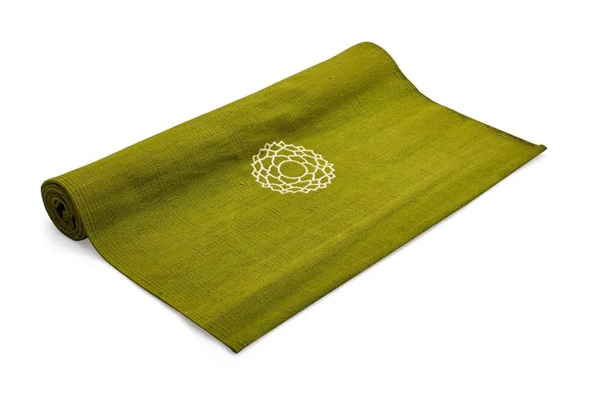 Cotton Yoga Mat- Chakras- Moderate Grip- Green- 27 inches