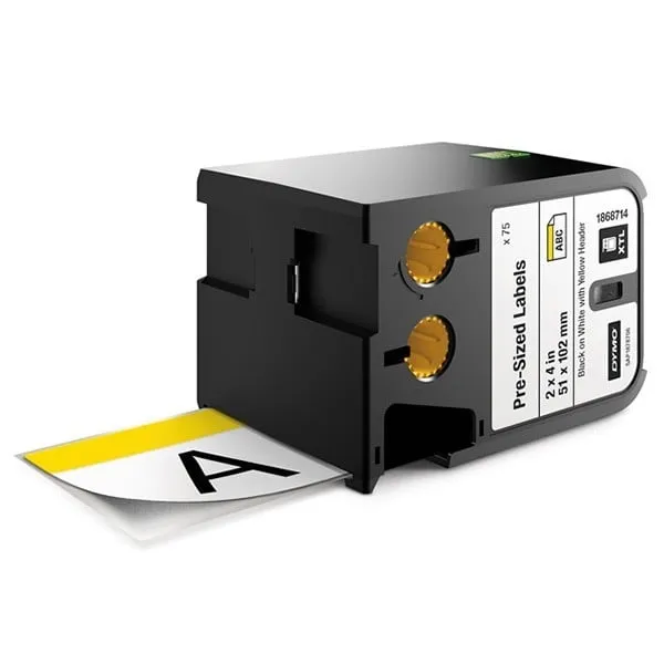 Dymo Label Wrap, Vinyl Black on White Yellow Header 51 X 102mm - (DY1868714)