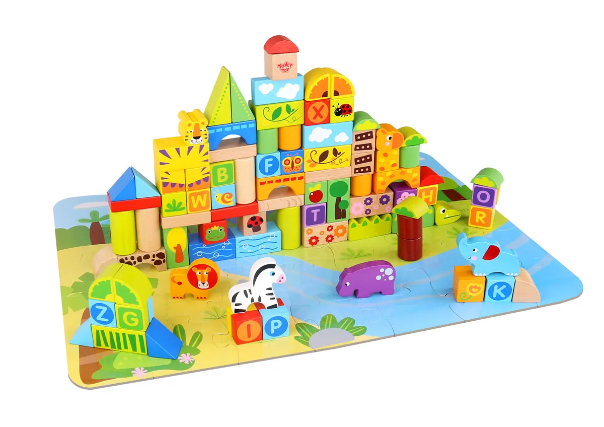 Kids Wooden Blocks Forest Jungle Themed 135 Pcs - Rec. Age: 24 months   set up puzzle Mat.