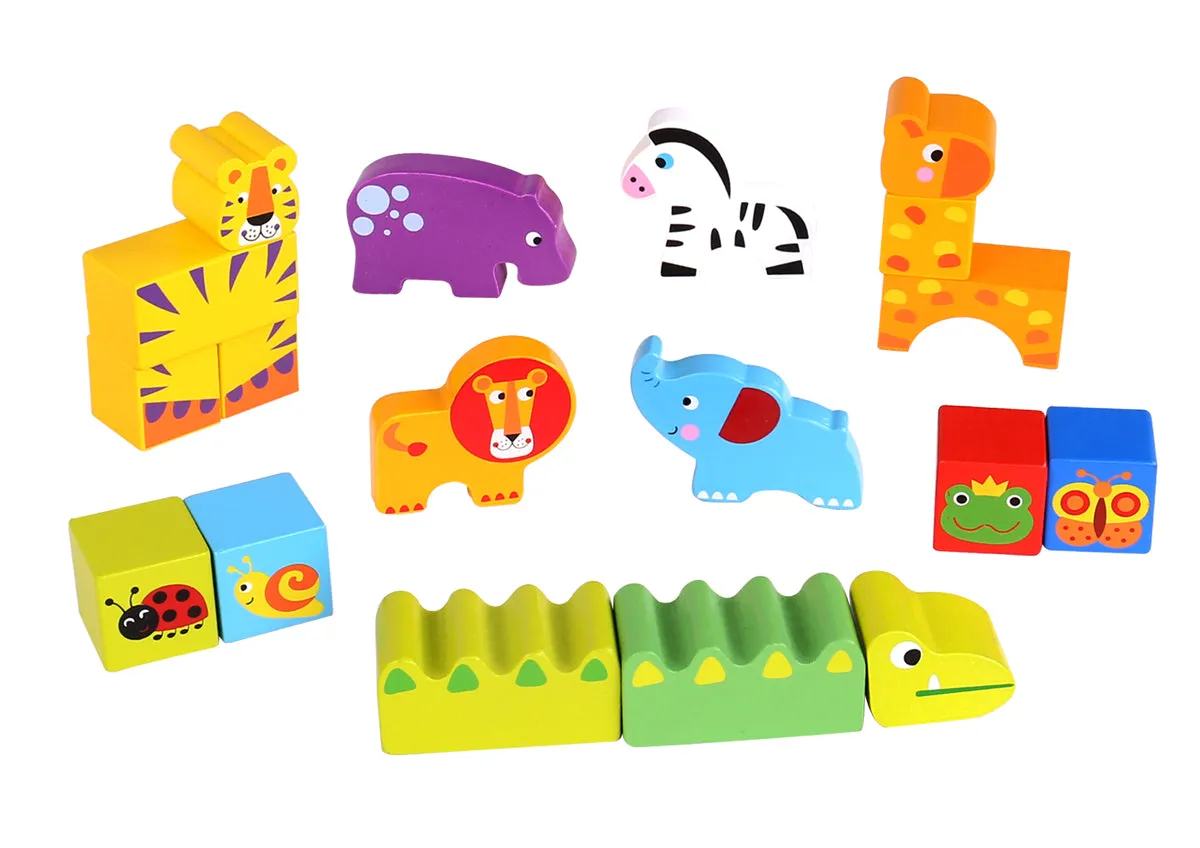 Kids Wooden Blocks Forest Jungle Themed 135 Pcs - Rec. Age: 24 months   set up puzzle Mat.