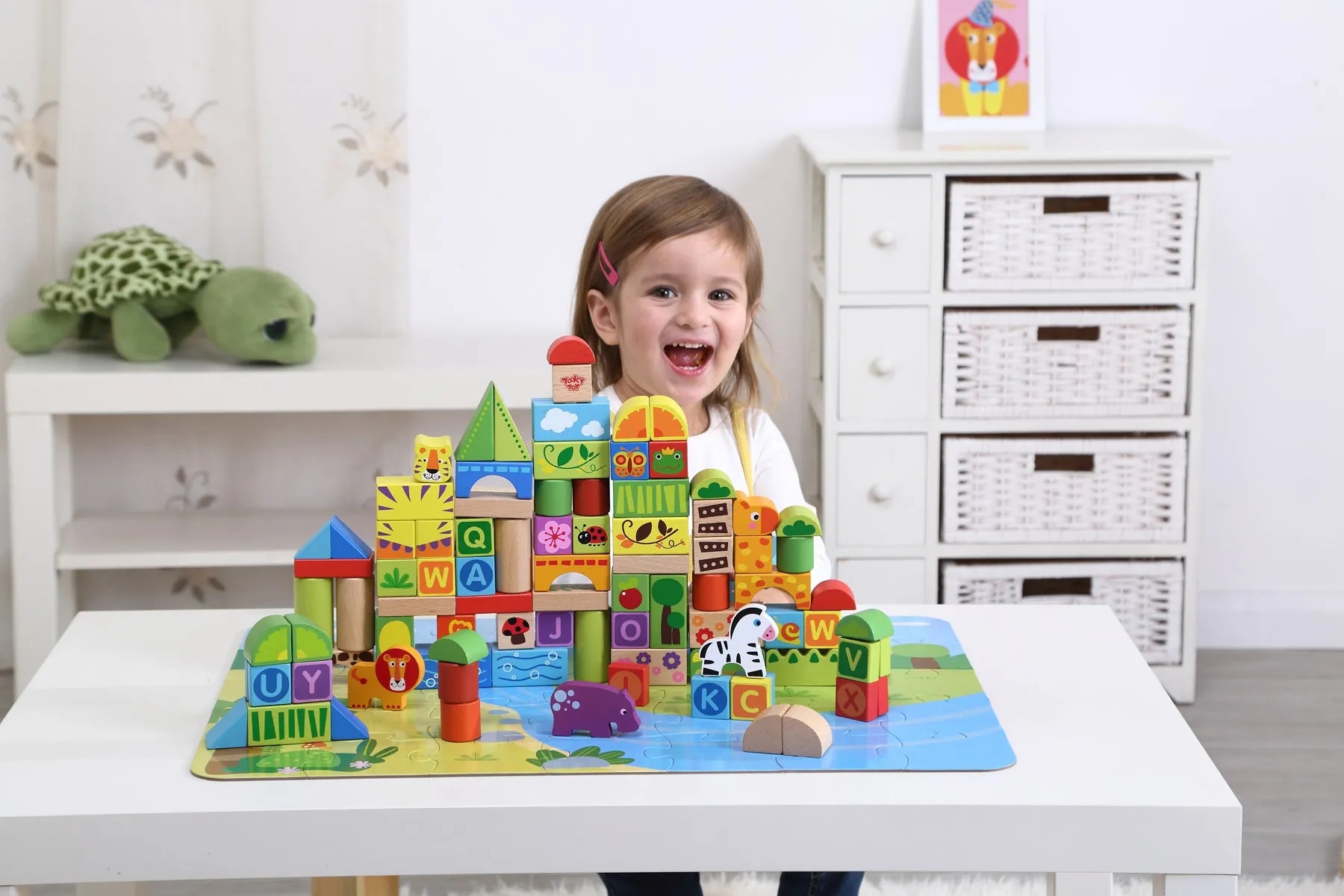 Kids Wooden Blocks Forest Jungle Themed 135 Pcs - Rec. Age: 24 months   set up puzzle Mat.