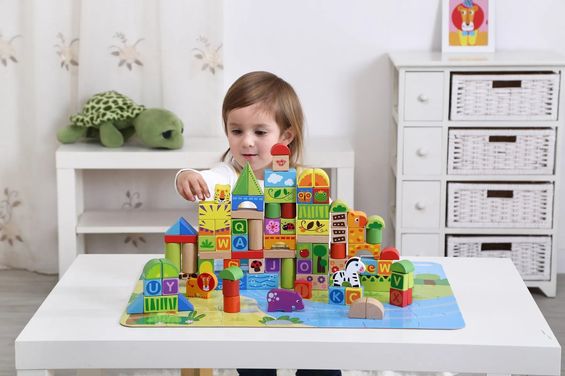 Kids Wooden Blocks Forest Jungle Themed 135 Pcs - Rec. Age: 24 months   set up puzzle Mat.