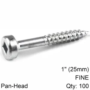 KREG KREG ZINC POCKET HOLE SCREWS 25MM 1.00' #6 FINE THREAD PAN HEAD 100CT KR SPS-F1-100-INT