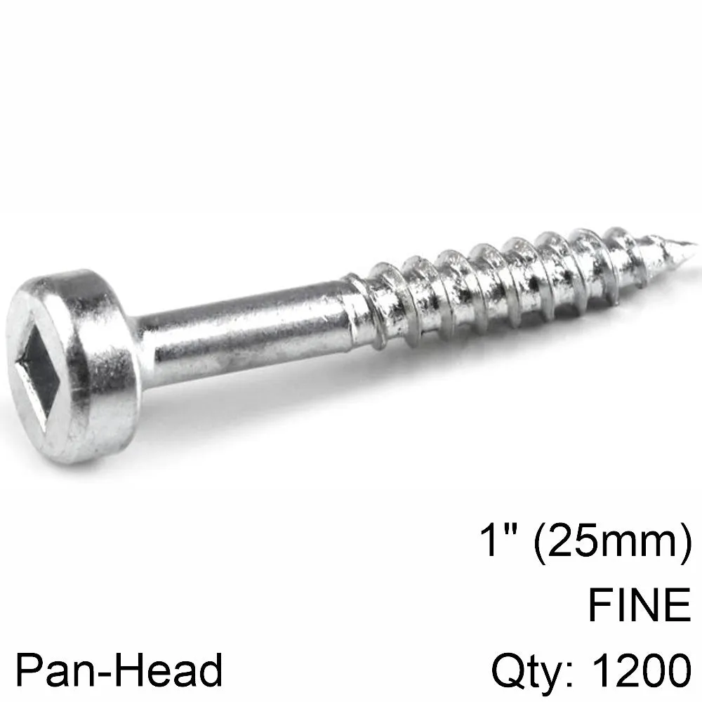 KREG KREG ZINC POCKET HOLE SCREWS 25MM 1.00' #6 FINE THREAD PAN HEAD 1200CT KR SPS-F1-1200-INT