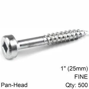 KREG KREG ZINC POCKET HOLE SCREWS 25MM 1.00' #6 FINE THREAD PAN HEAD 500CT KR SPS-F1-500-INT