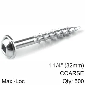 KREG KREG ZINC POCKET HOLE SCREWS 32MM 1.25' #8 COARSE THREAD MX LOC 500CT KR SML-C125-500-INT