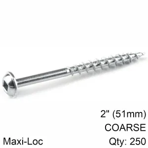 KREG KREG ZINC POCKET HOLE SCREWS 51MM 2.00' #8 COARSE THREAD MX LOC 250CT KR SML-C2-250-INT