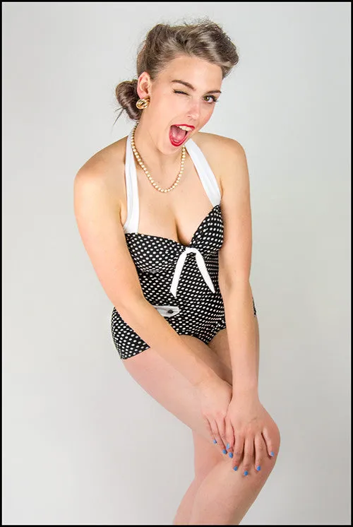 Luna Swimsuit Black White Dots