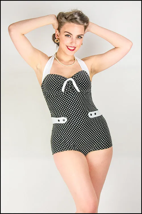 Luna Swimsuit Black White Dots