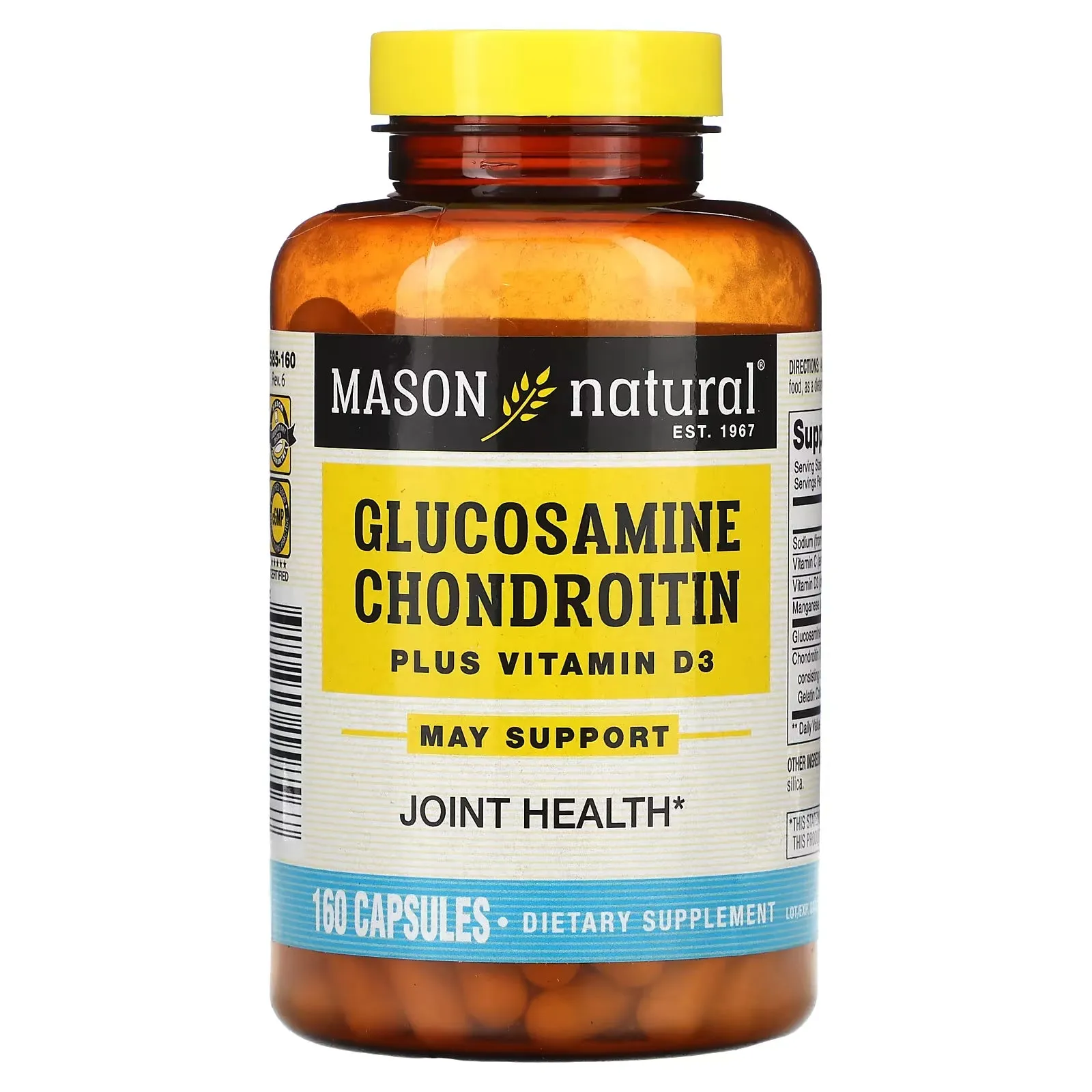 Mason Natural Dietary Supplement Glucosamine Chondroitin Plus Vitamin D3, 160 Capsules