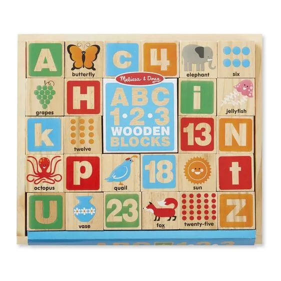 Melissa & Doug ABC 123 Wooden Blocks -Teach Letter and Number Recognition, Fine Motor Skills, Coordination, and Problem-Solving