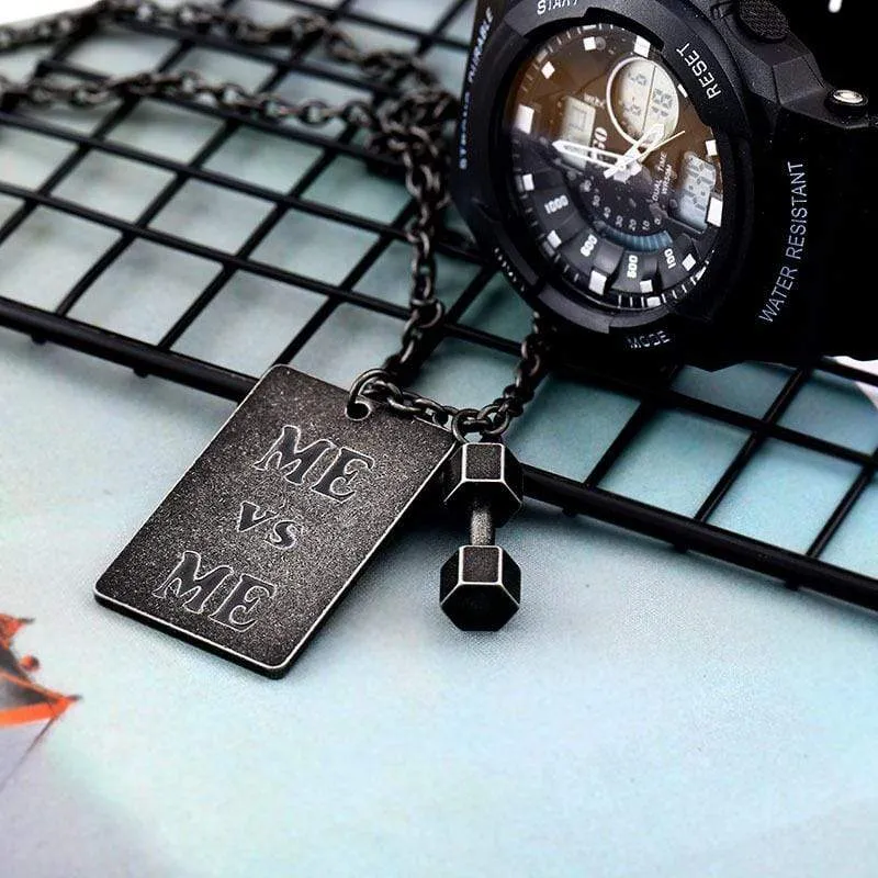 Men's Punk Letter  Rectangle Necklace with Dumbbells