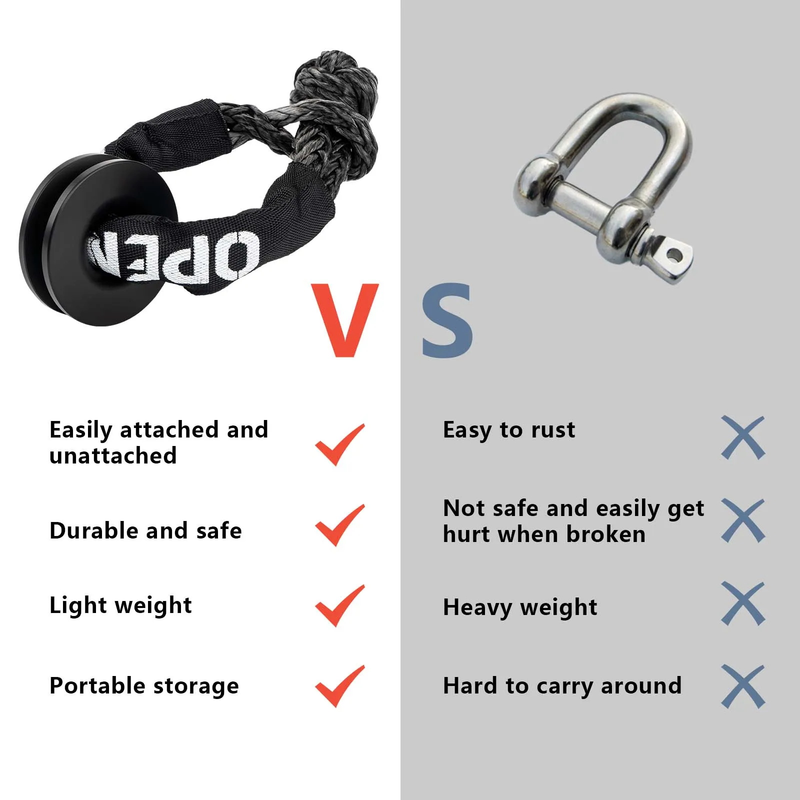 OPENROAD Soft Shackle Synthetic Rope 37000lbs with Recovery Snatch Ring Protective Sleeve