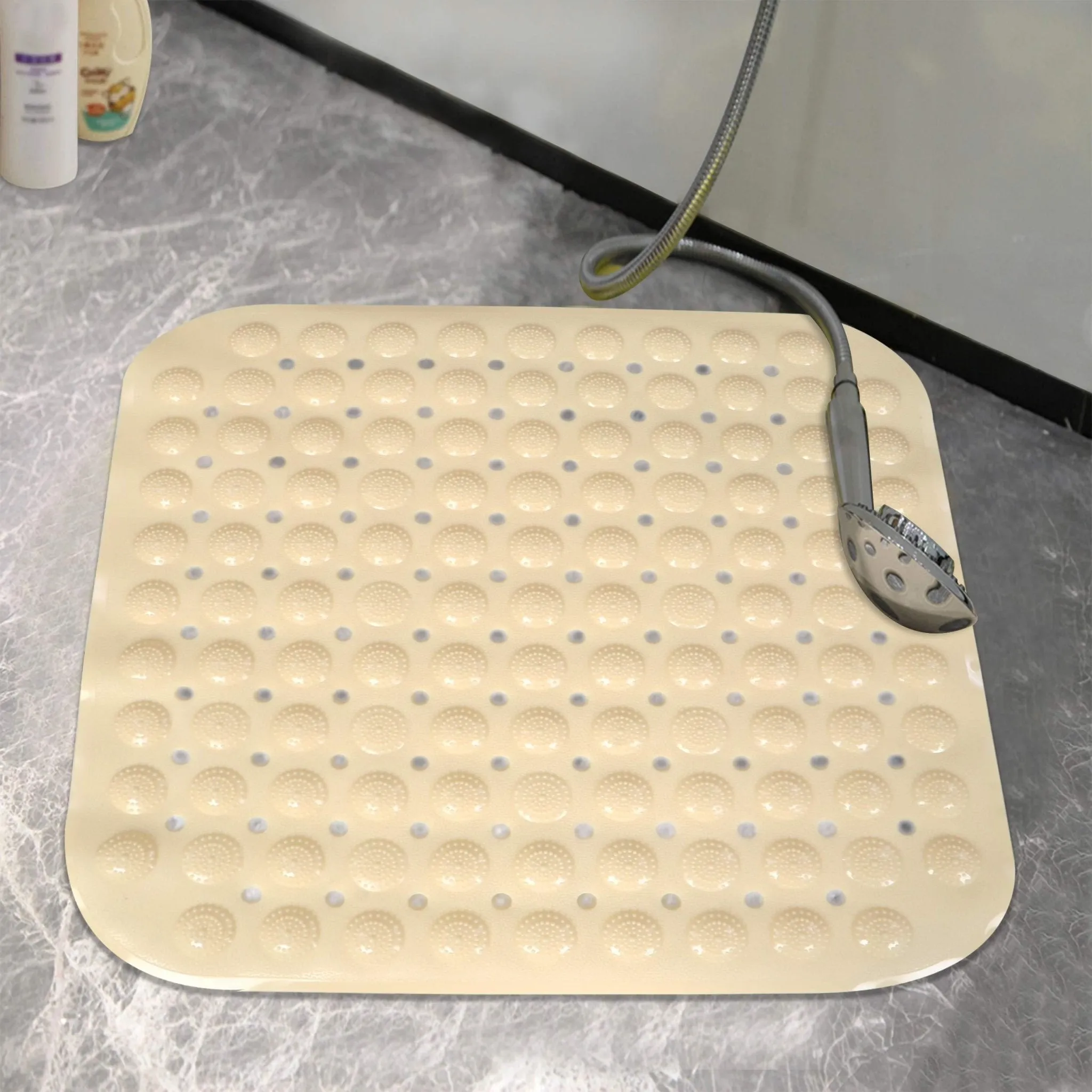 PVC Shower Mat Anti-Slip with Massage Acupressure Points, 48x48 cm, Beige