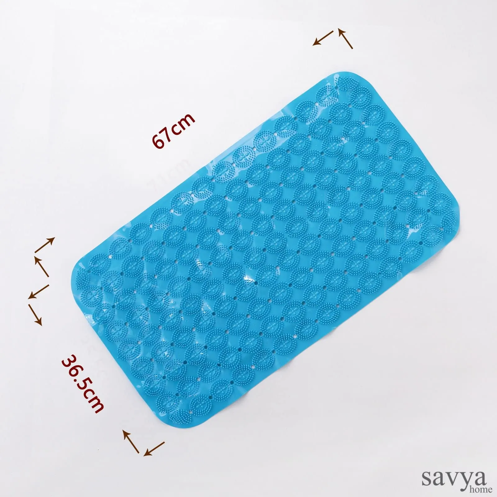 Savya Home Anti Skid Bath Mat for Bathroom, Mat for Kitchen, Mat for Shower area, Bathtub Mats| PVC Bath Mat with Suction Cup, Machine Washable Floor Mat (67x37 cm) (Blue)