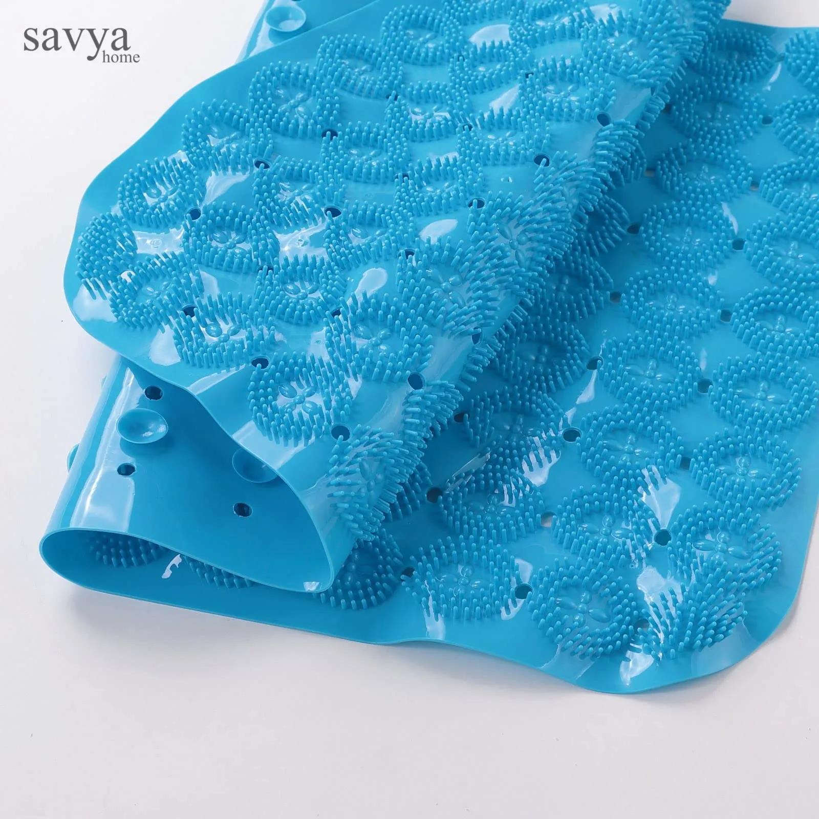 Savya Home Anti Skid Bath Mat for Bathroom, Mat for Kitchen, Mat for Shower area, Bathtub Mats| PVC Bath Mat with Suction Cup, Machine Washable Floor Mat (67x37 cm) (Blue)