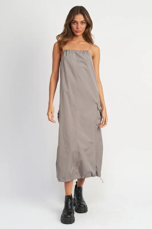 Spaghetti Strap Cargo Midi Dress