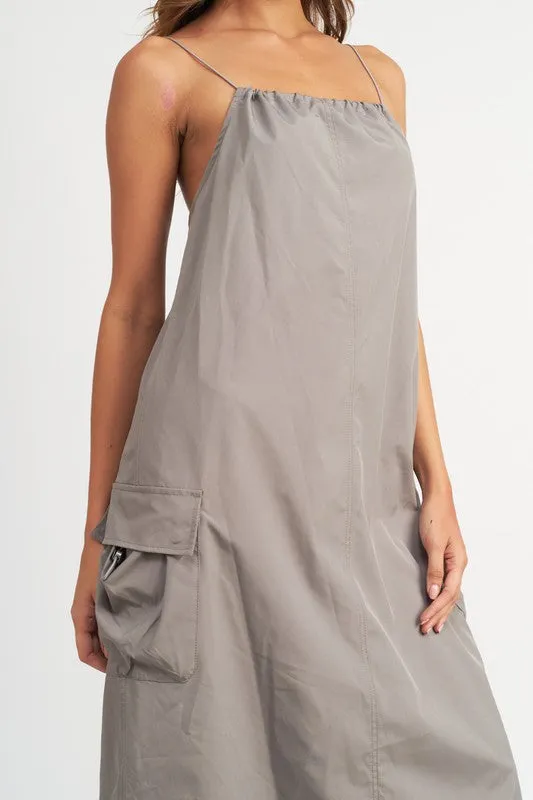 Spaghetti Strap Cargo Midi Dress