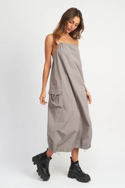 Spaghetti Strap Cargo Midi Dress