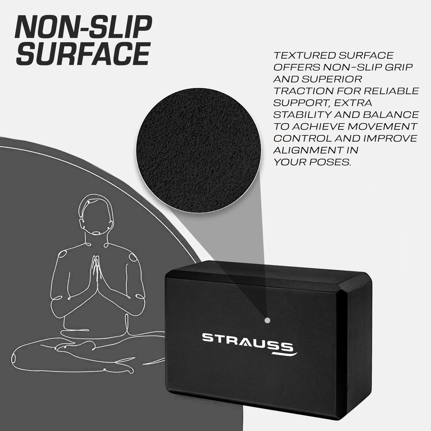 Strauss High Density EVA Foam Yoga Block|Non-Slip Workout Brick For Improving Poses, Balances Flexibility & Support Strength Training Exercises| Yoga Brick To Support and Deepen Yoga Poses,(Blue/Grey)