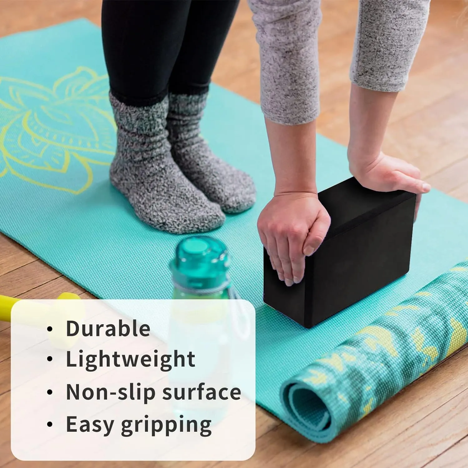 Urbane Home High-Density Yoga Block|Lightweight & Portable Yoga Brick|Improve Strength & Flexibility (Black)