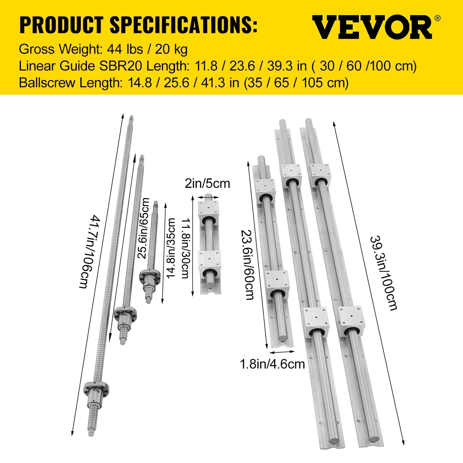 Vevor Linear Guide Rail Kit RM1605-350mm 650mm 1050mm for CNC Machine New