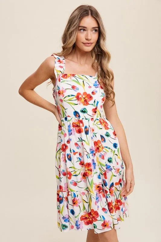 Vienne Flower Print Square Neck Dress