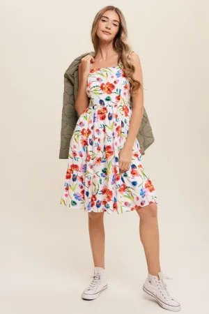 Vienne Flower Print Square Neck Dress