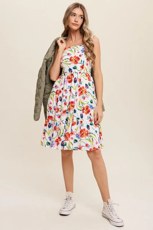 Vienne Flower Print Square Neck Dress