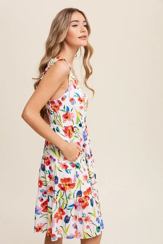 Vienne Flower Print Square Neck Dress