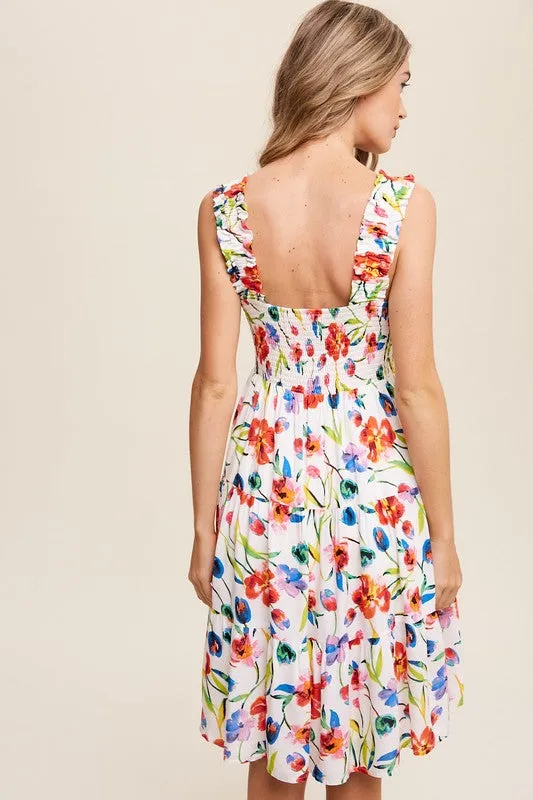 Vienne Flower Print Square Neck Dress